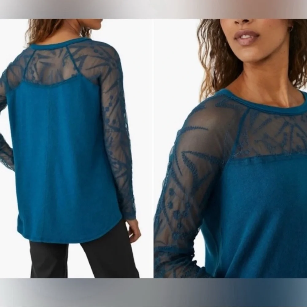 New Free People - Sidney Embroidered Mixed Media Long Sleeve Top - Sz XS - Picture 2 of 6